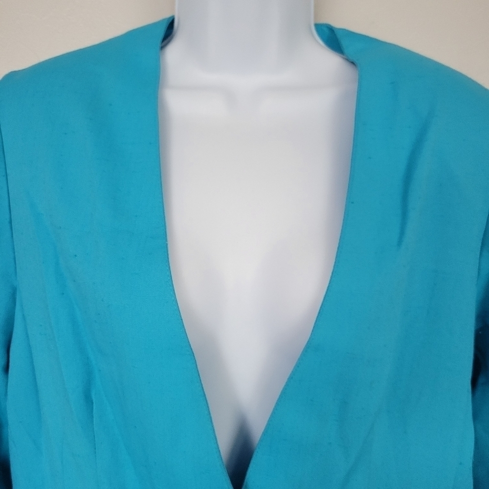 Pykettes Vintage Women's 12 Bright Blue Blazer One Button Spring Summer Preppy - Picture 2 of 6